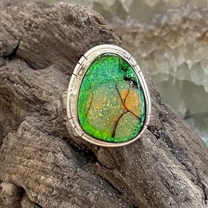 MONARCH OPAL Gemstone Ring, .925 stamped Sterling Silver overlay,